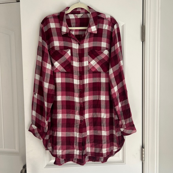 Cato Tops - Cato Red and White Plaid Button-Up Shirt